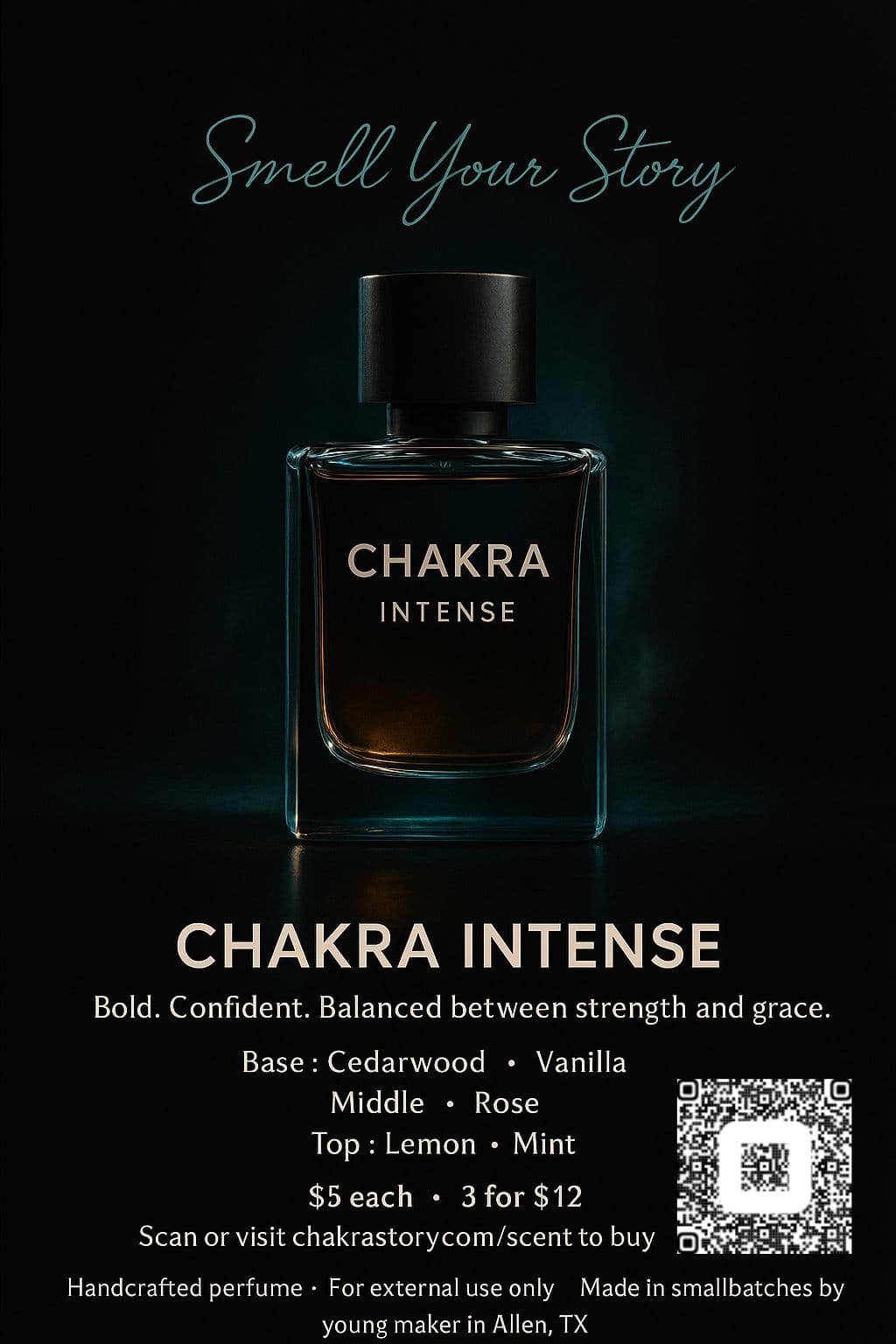 Chakra Intense perfume with dramatic teal-gold light.